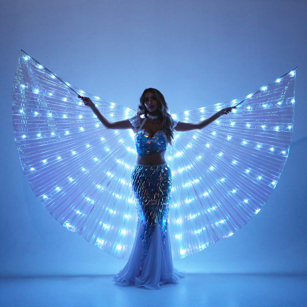 SHINYOU LED Isis Wings Glow Light Up Belly Dance Costumes with Sticks Performance Clothing Carnival Halloween