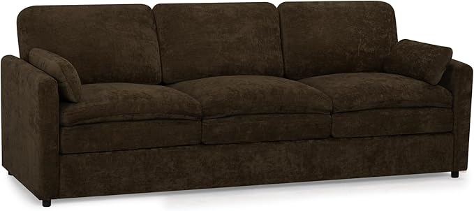 ACMEASE 89” Chenille Sofa w/Two Arm Pillows, Upholstered 3 Seater Sofa w/Comfortable Back Cushions, Modern 3 Seats Couch w/High-Density Foam for Living Room, Apartment, Office, Brown