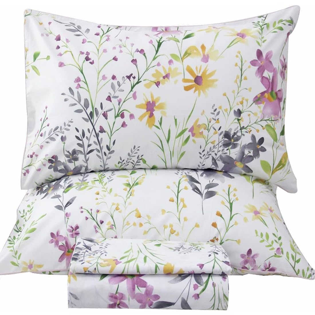 Lady Ann Wild Floral Sheets Queen Size Bed Sheets Sets 100% Egyptian Cotton Pattern Sheets Deep Pocket 17"