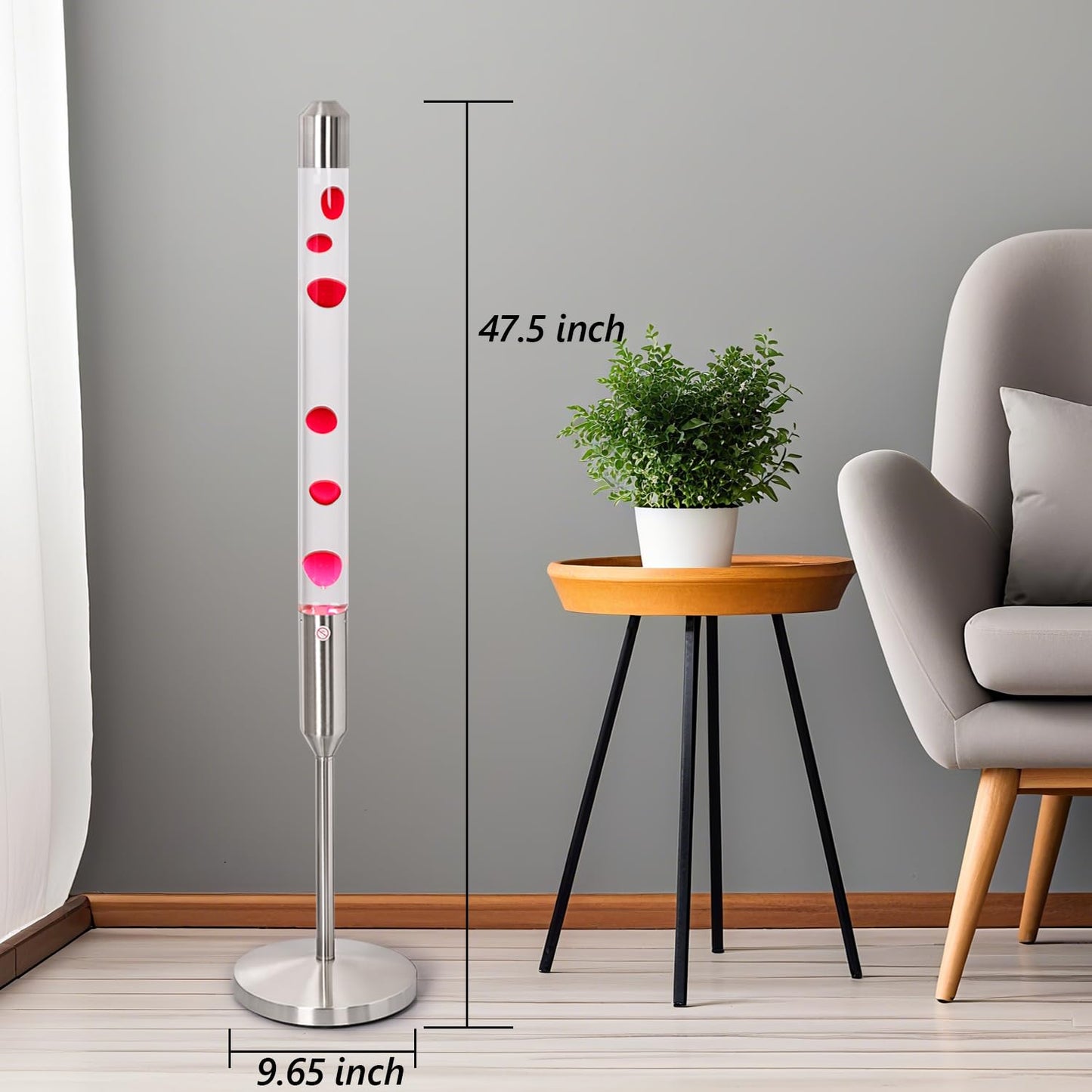 Kyzfy 47.5-Inch Liquid Motion Lamp,Magma Lamp, Mood Relaxation Light,Suitable for Home Decoration, Living Room, Office, Bedroom, café (47.5 inch Clear Water red Wax/Silver)