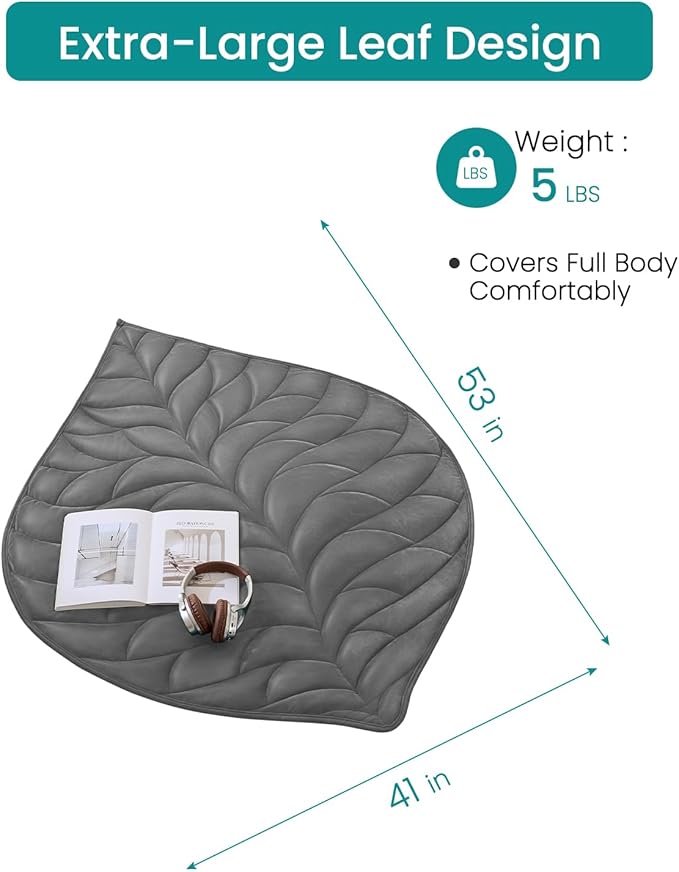 Weighted Lap Blanket 5 lbs 41"×53", Luxury Soft Small Weighted Lap Pad for Adults,Portable Travel Leaf Weighted Throw Blanket for Relaxation, All-Season Use and Machine Washable Deep Gray