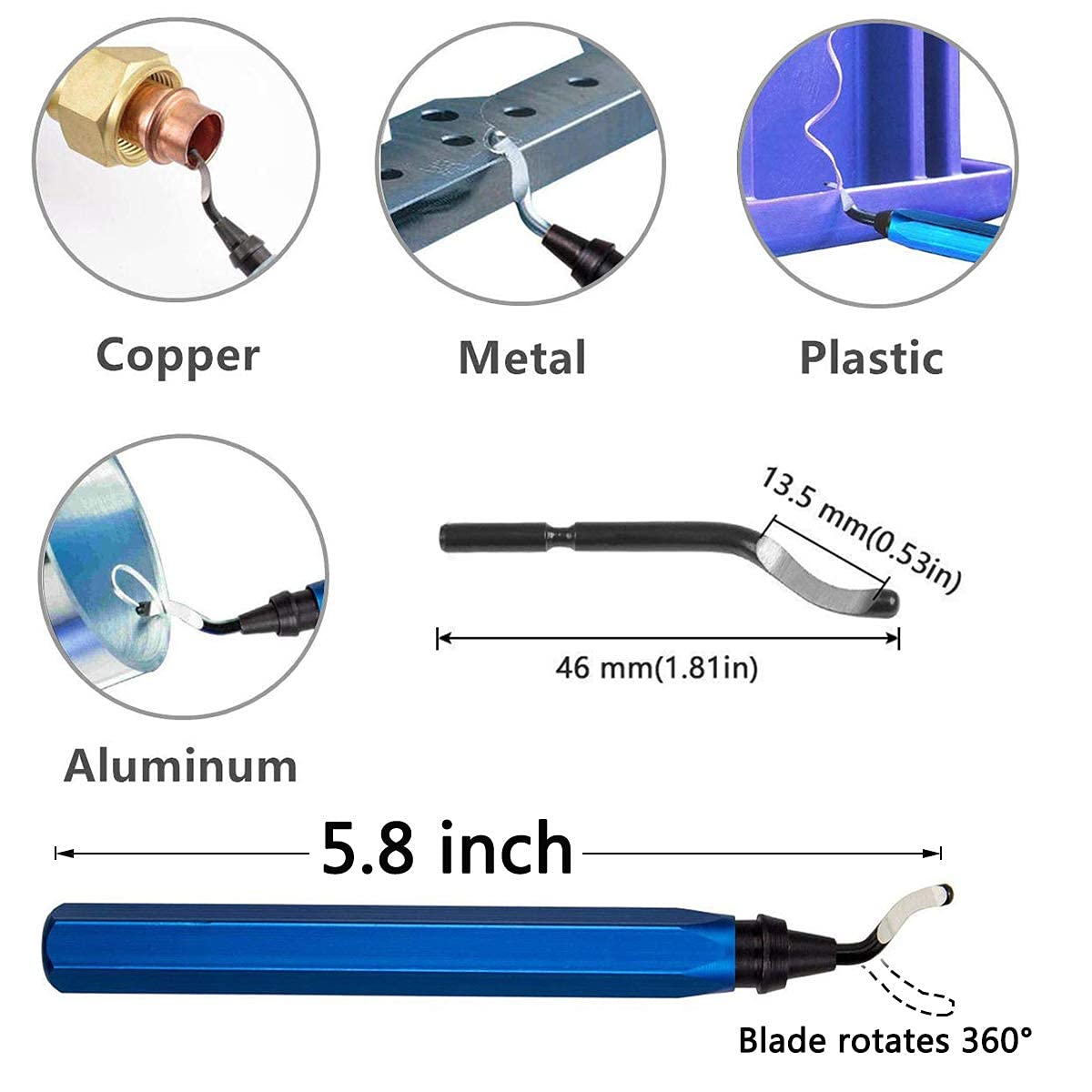 Linelucool Deburring Tool with 10Pcs HSS Blades - Deburring Tool for Metal, Aluminum, Copper, Plastic Pipe, 3D Printing, Brass