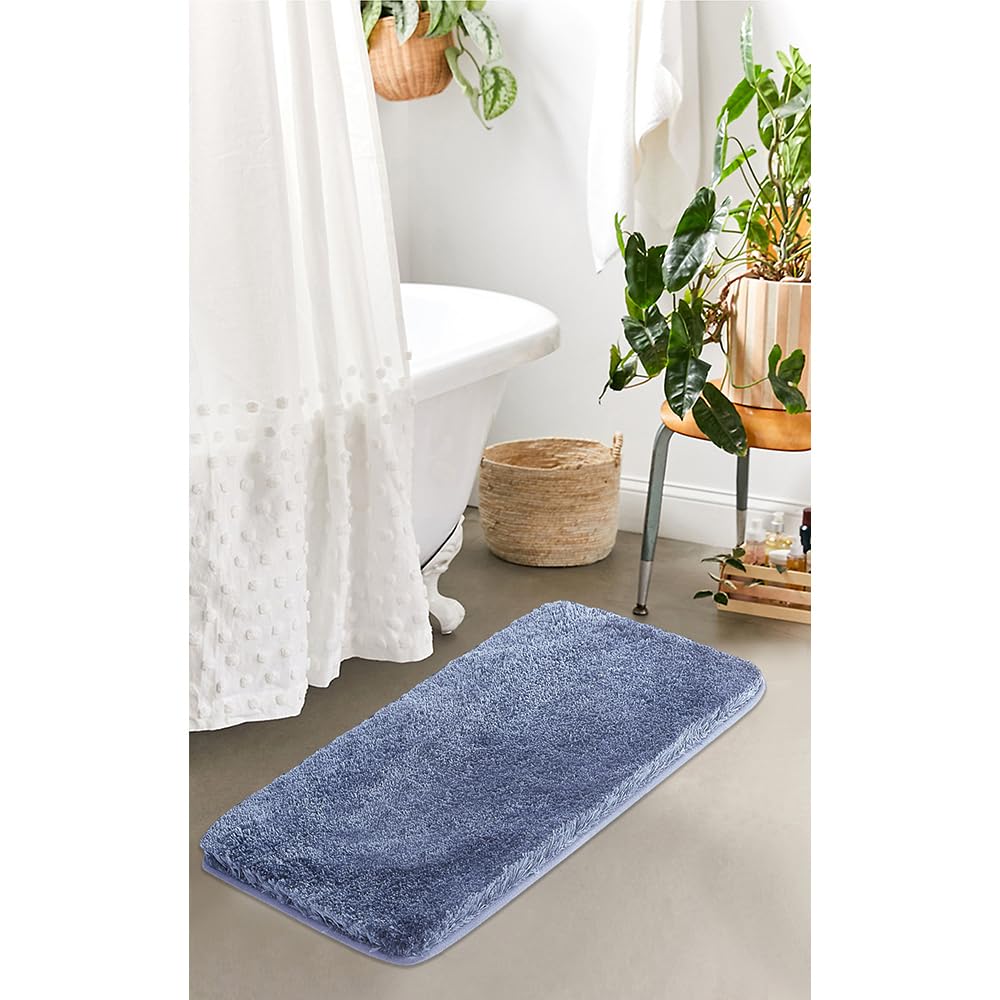 Suchtale Non Slip Bath Mat (16 x 24, Blue) Water Absorbent Soft Microfiber Rug Machine Washable Thick Plush Shaggy Bath Rug for Bathroom, Shower