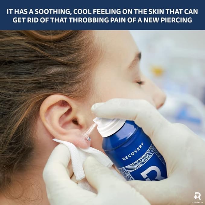 Recovery Aftercare Saline Piercing Aftercare Spray - Sterile Saline Solution for Ear, Belly & Nose Piercings - Removes Dirt & Debris - Soothing & Gentle Cleaner - Vegan & Preservative-Free (7.4 oz)