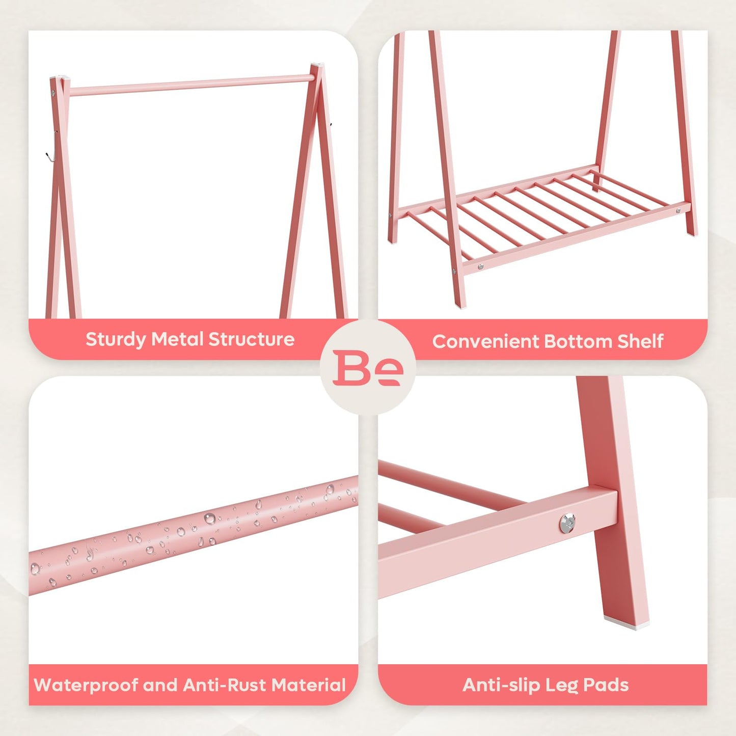 Bestier Kids Clothing Rack - Kids Costume Garment, Bottom Storage Shelf, Small Metal Dress Up Rack for Baby, Toddler, Children, Girls - Pink