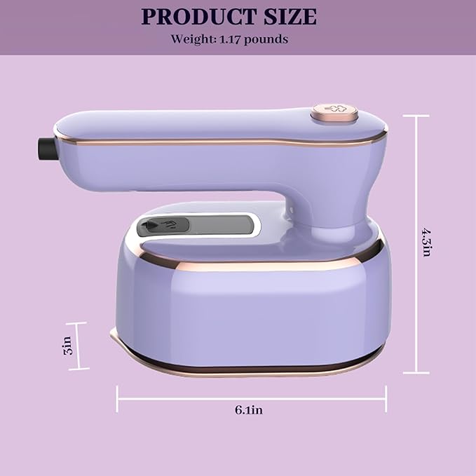 Portable Steam Iron,970W Dry Wet Dual Ironing Steam Hanging Ironing Machine,20S Rapid Preheating Large Water Tank Iron with Ergonomic Handle, Suitable for Home, Travel, Dormitory & Office (Purple)