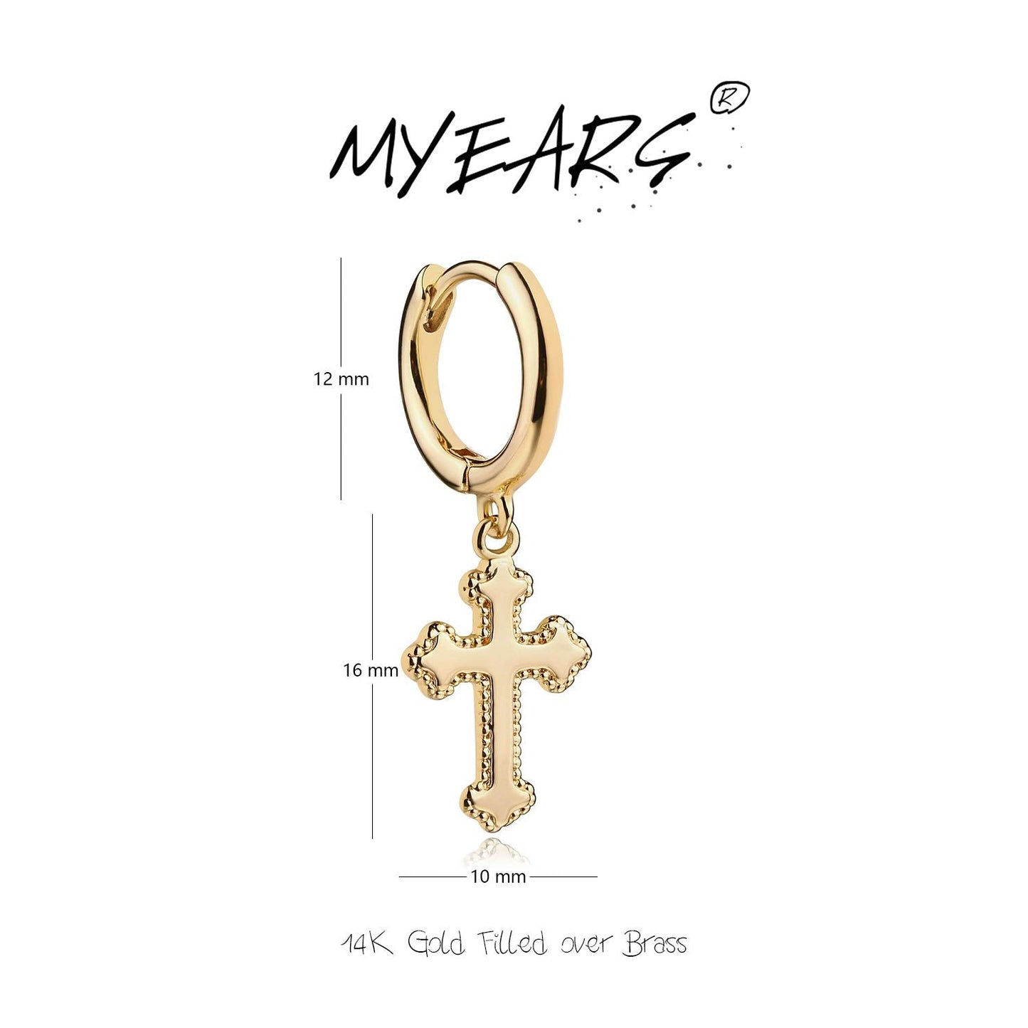 MYEARS Women Cross Earrings Gold Huggie Hoop Dangle Drop 14K Gold Plated Small Simple Hypoallergenic Everyday Jewelry
