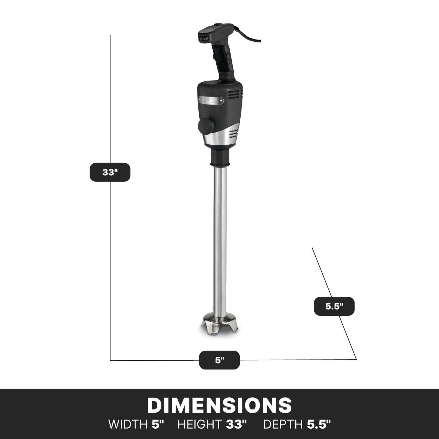 Waring Commercial Big Stix Heavy Duty Stick Immersion Hand Held Blender, 14" Removable Shaft, 1 HP, 700 Watt, Variable Speed, Professional Restaurant Kitchen Grade, 50 Gal Capacity, 120V, 5-15P WSB65, 18 Inch Shaft | 235 Gallon Capacity