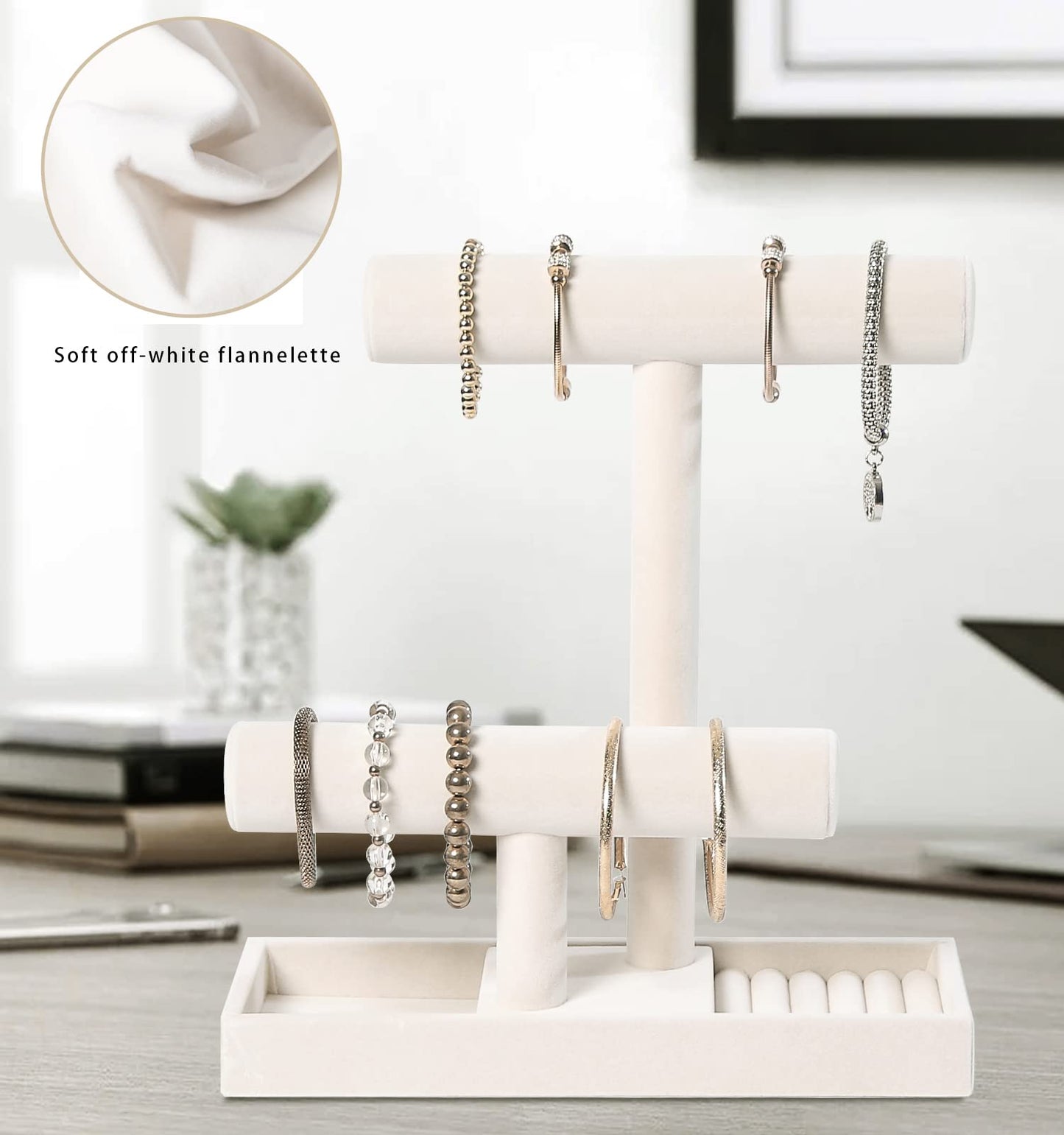 ByKen Multi-Functional 2 Tier Jewelry Holder,Necklace Bracelet Holder with Earrings Rings Tray,Jewelry Organizer Stand for Scrun