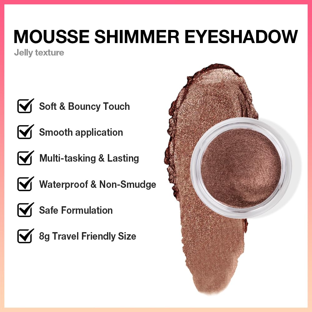 Dark Brown Mousse Single Eyeshadow Palette -Neutral Matte & Shimmer Eyeshadow,Mini Cream Glitter Eye shadow,Long Lasting Highly