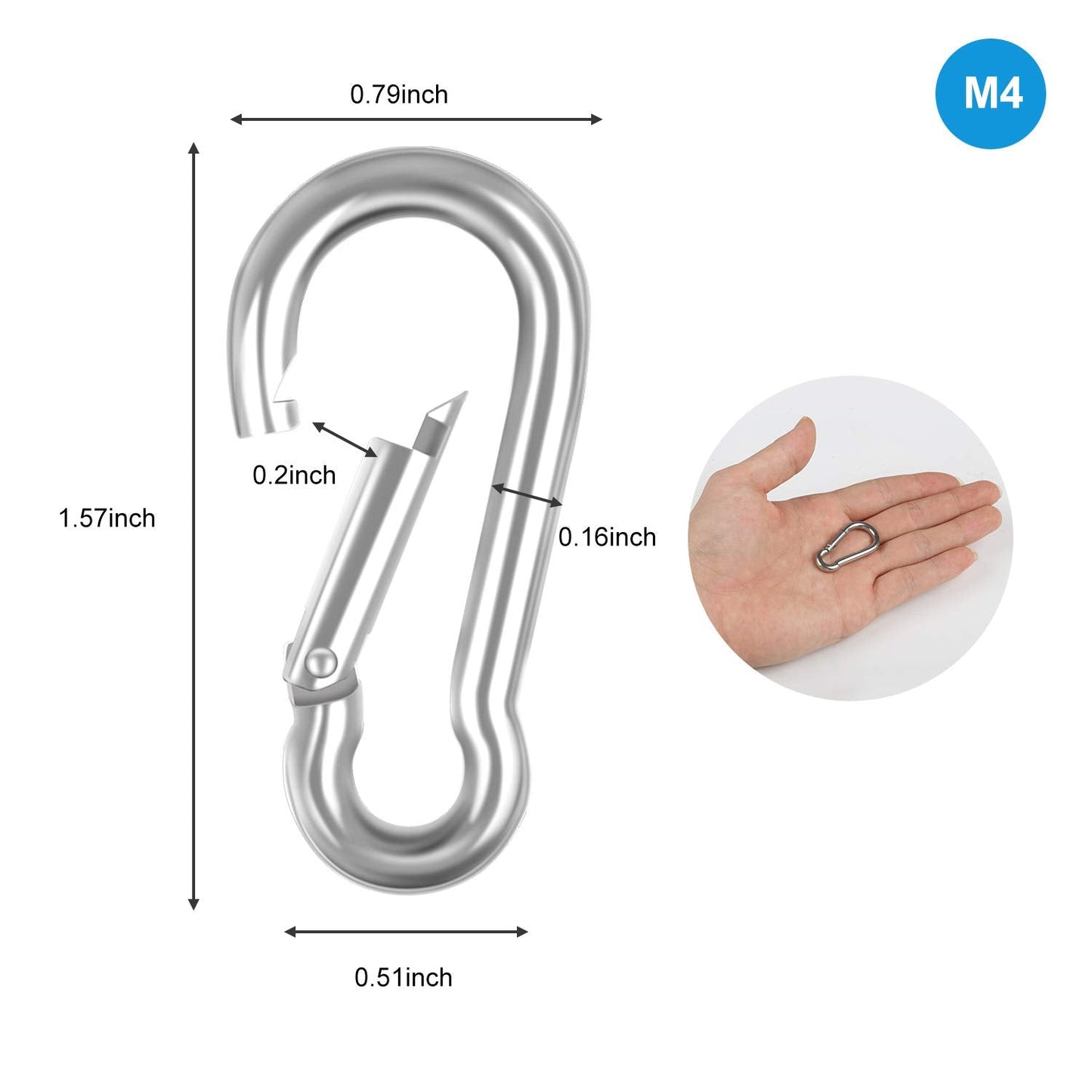10 PCS Stainless Steel Carabiner Clip Spring-Snap Hook - Lotsun M4 1.57 Inch Heavy Duty Carabiner Clips for Keys Swing Set Camping Fishing Hiking Traveling
