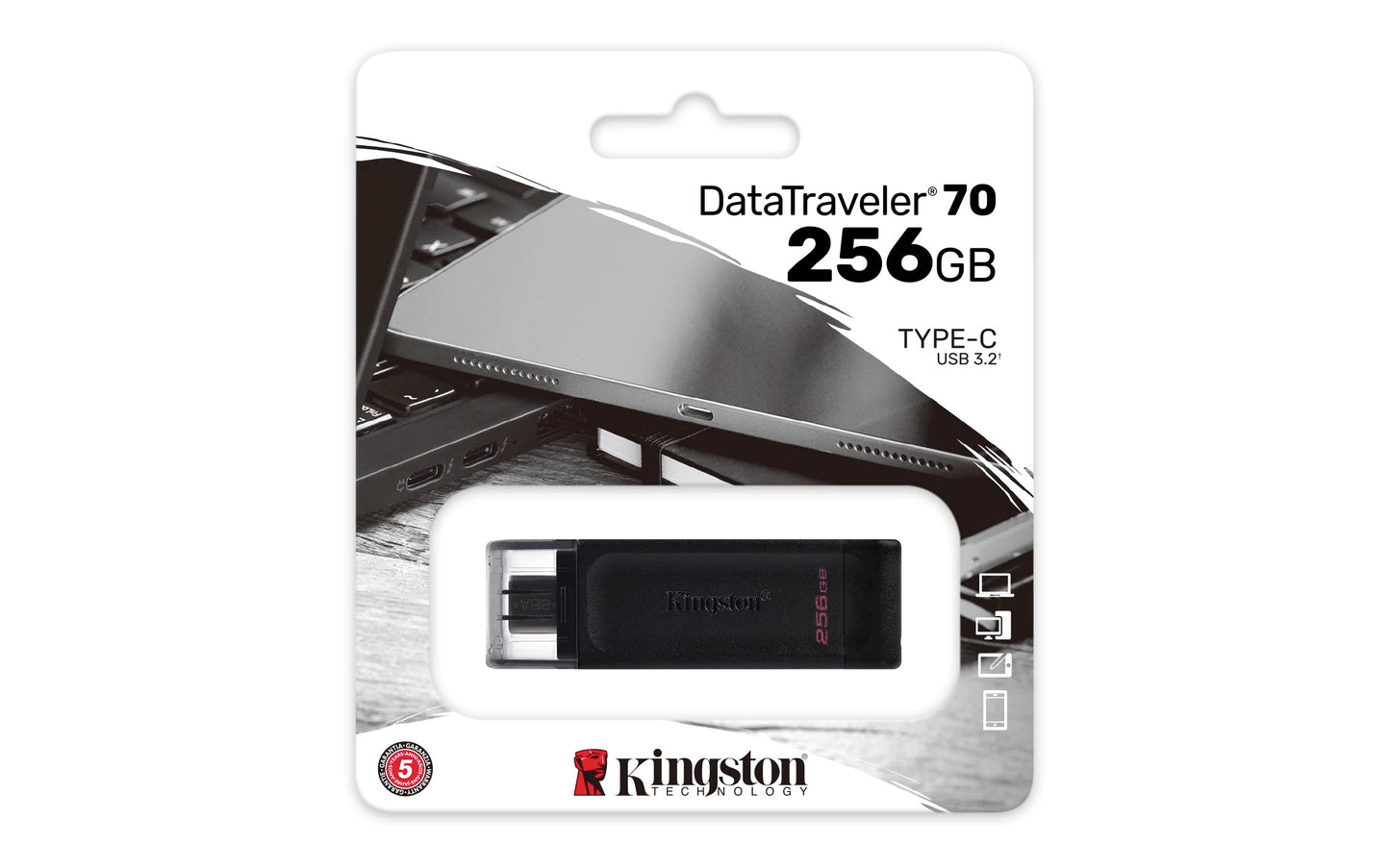 Kingston Datatraveler 70 256Gb Usb-C Flash Drive | Usb 3.2 Gen 1 | Dt70/256Gb, Black