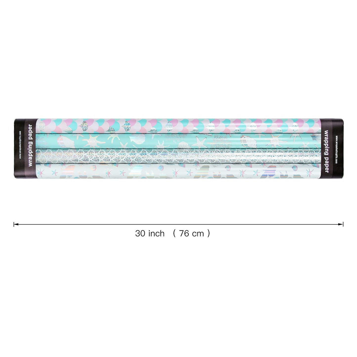 WRAPAHOLIC 30 Inch Mermaid Wrapping Paper - Jumbo Roll Colorful Foil Girls Wrapping Paper for Kids Girls Birthday, Baby Shower - 4 Rolls - 30 Inch X 120 Inch Per Roll