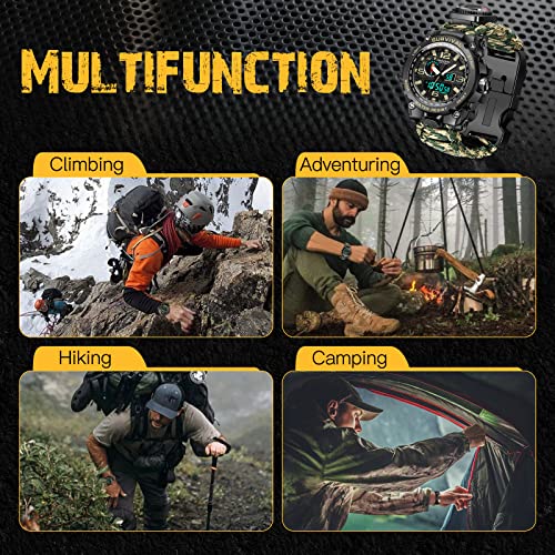 Kavie 23-in-1 Military Tactical Watch for Men, Multifunctional Outdoors Waterproof Survival Watches with Compass Whistle F...