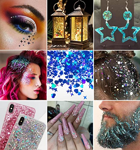 LoveOurHome 4 Boxes Iridescent Nail Glitter Sequins Set Heart Star Butterfly Shapes Glitters Flakes Sticker Manicure Acces...