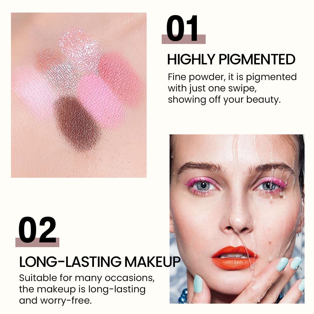 WanTuoluo 6-Color Pink Champange Brown Matte & Shimmer Eyeshadow Palette with Mirror - Highly Pigmented, Long-Lasting Eye Makeup