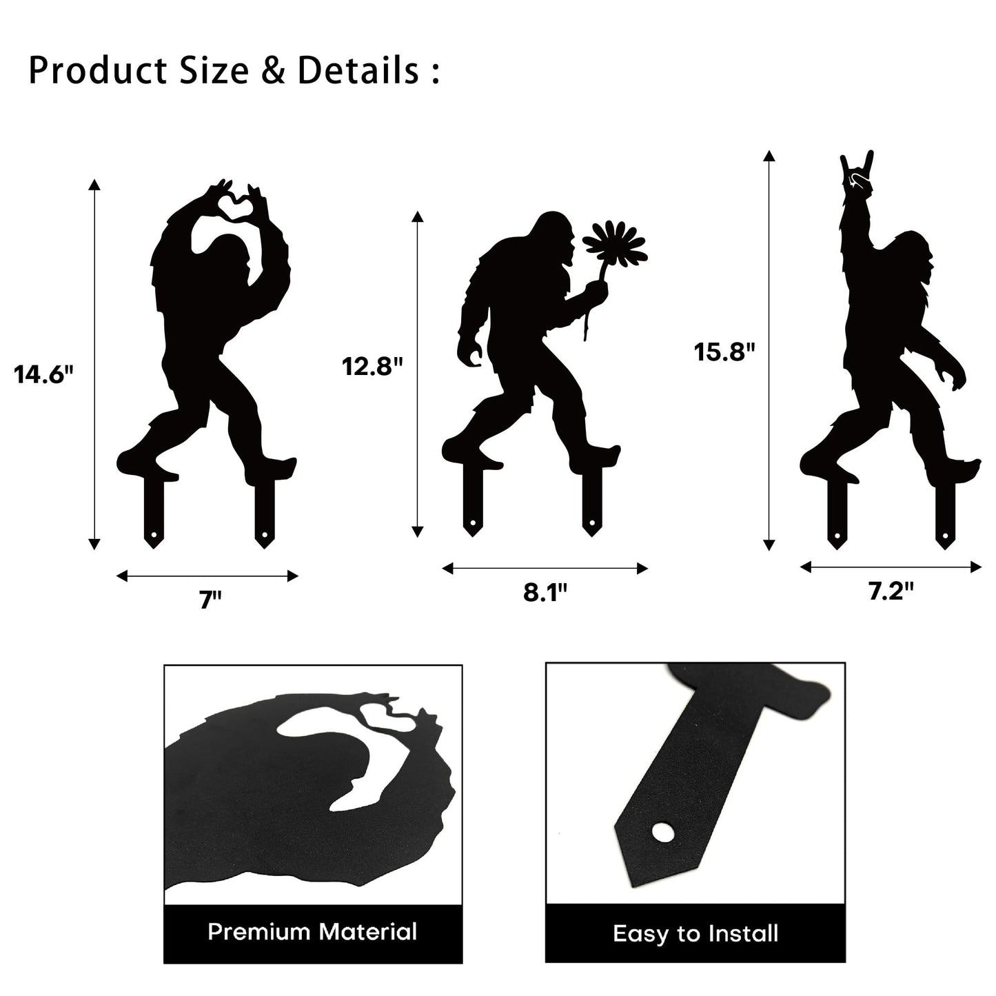 Rajukit Metal Bigfoot Yard Decor - Standout Sasquatch Outdoor Silhouette – Eye-Catching Metal Bigfoot Garden Stakes, Perfect for Garden, Patio, Lawn Decoration(Set of 3)