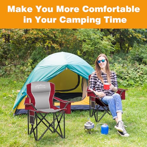 SAILARY 2PCS Folding Camping Chair Portable Outdoor Heavy Duty Padded Chairs Lawn Chair with Cup Holder, Storage Pocket an...