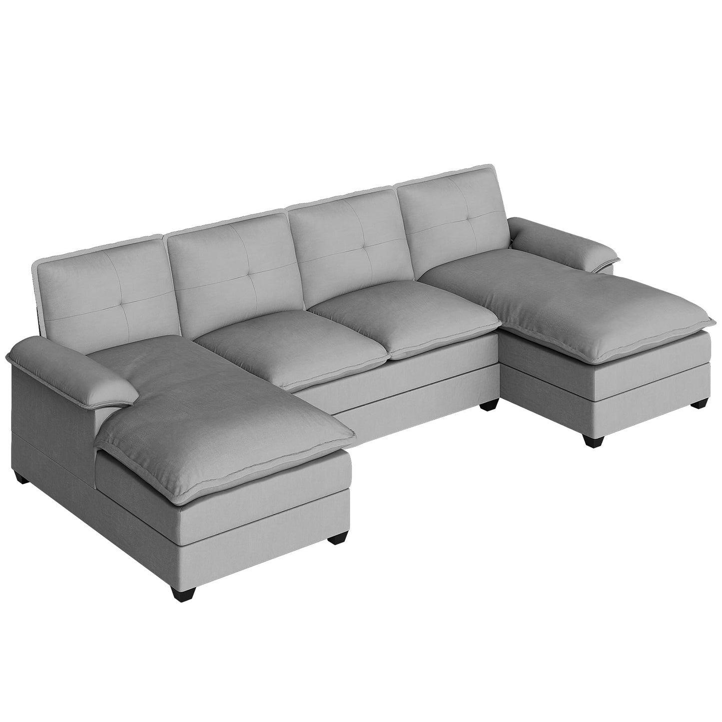 U Shaped Sectional Couch for Living Room,110" 4-Seater Comfy Couch with Double Chaise,Deep Seat Modular Sofa Couches with Thick Cushion & Soft Backrest,Light Grey