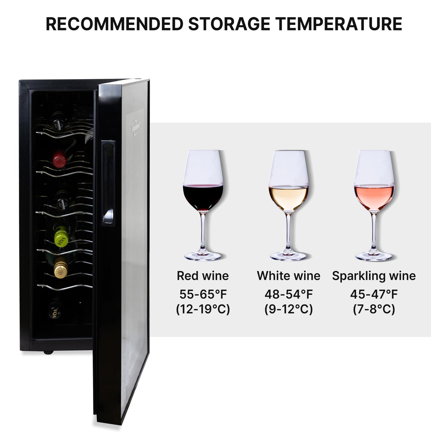 Koolatron 12 Bottle Wine Fridge – Freestanding Wine Cooler with Glass Door, 1.2 Cu Ft (33L) Beverage Can Refrigerator, Digital Temperature Control, Ideal for White, Red & Sparkling Wine, Champagne