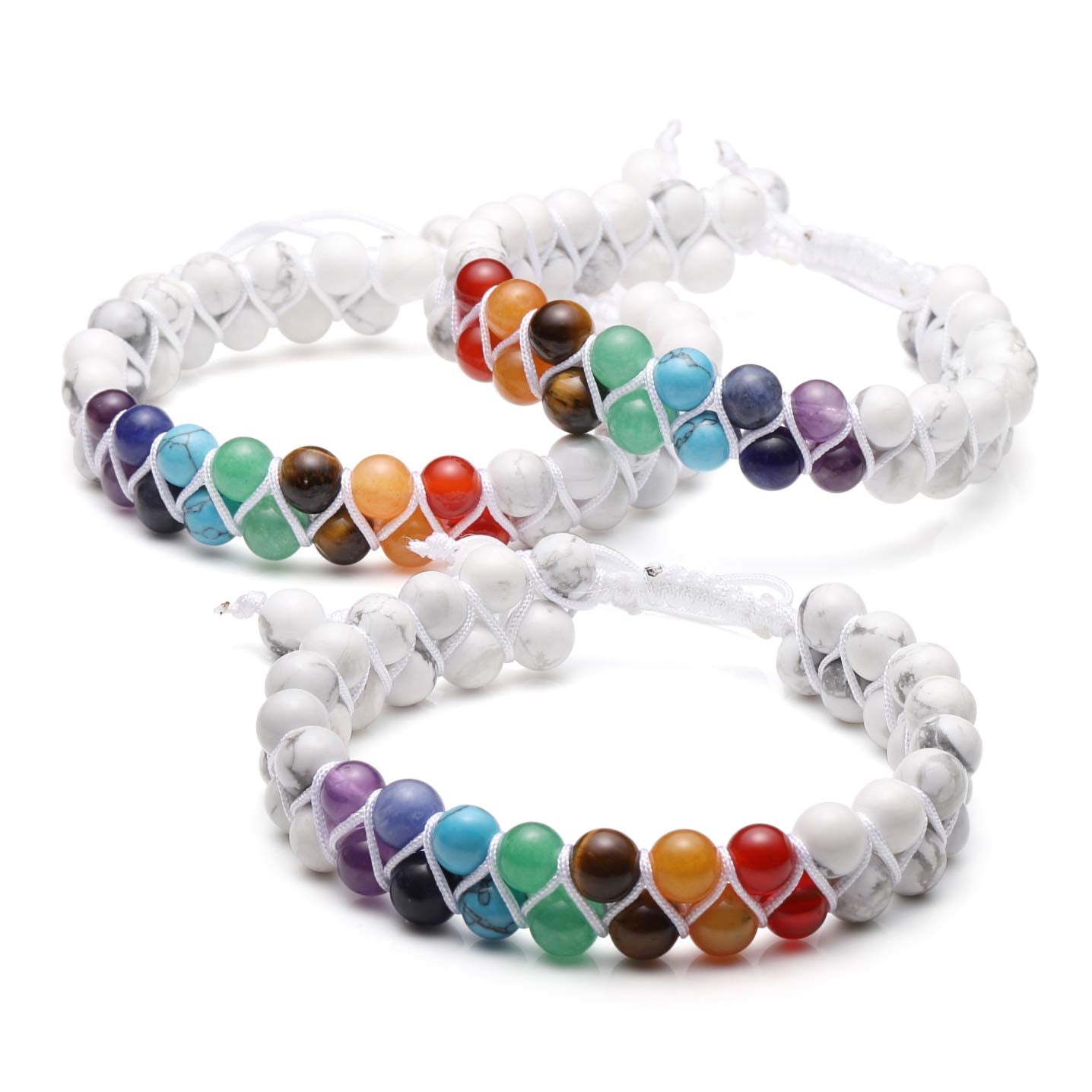 Top Plaza 7 Chakra Bracelet Natural White Turquoise Beads Bracelets Aromatherapy Essential Oil Diffuser Bracelet Stress Relief A