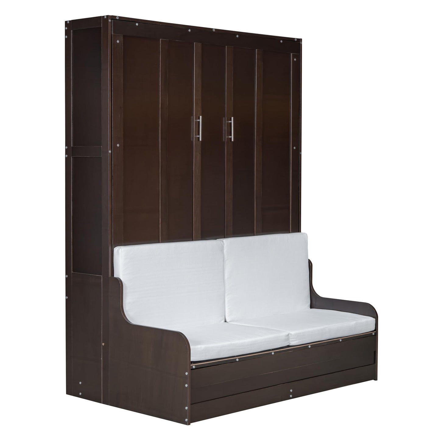 Ball & Cast Murphy Bed Wall Bed Queen Size with Cushion,Sofa Platform Bedfram Chest can be Folded,Wood Folding Hideaway w/Slat Support,Space-Saving Furniture for Guest Room,Study,Office,Espresso