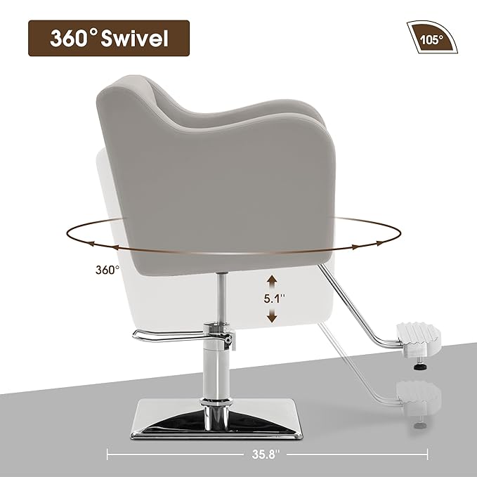 BarberPub Classic Salon Chair for Hair Stylist,Hydraulic Barber Styling Chair,Beauty Salon Spa Equipment 3802 (Grey)