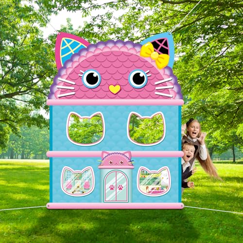 5x4Ft Cartoon Cat House Themed Backdrop Cartoon Doll Theme Birthday Party Decorations Cute Cat Photo Booth Banner Props Ki...
