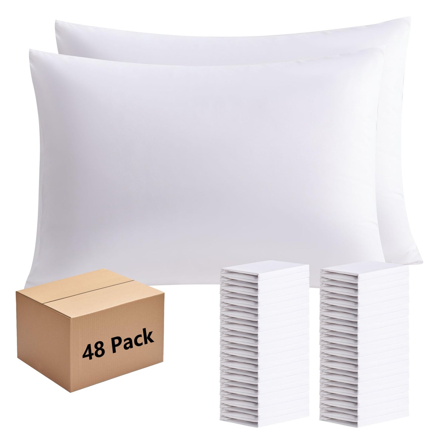 White Pillowcases Standard Size 48 Pack - Bulk Pillow Cases with Envelope Closure, Soft Brushed Microfiber Pillow Covers Hospital Hotel Airb&bs Essentials for Hosts, 20x26