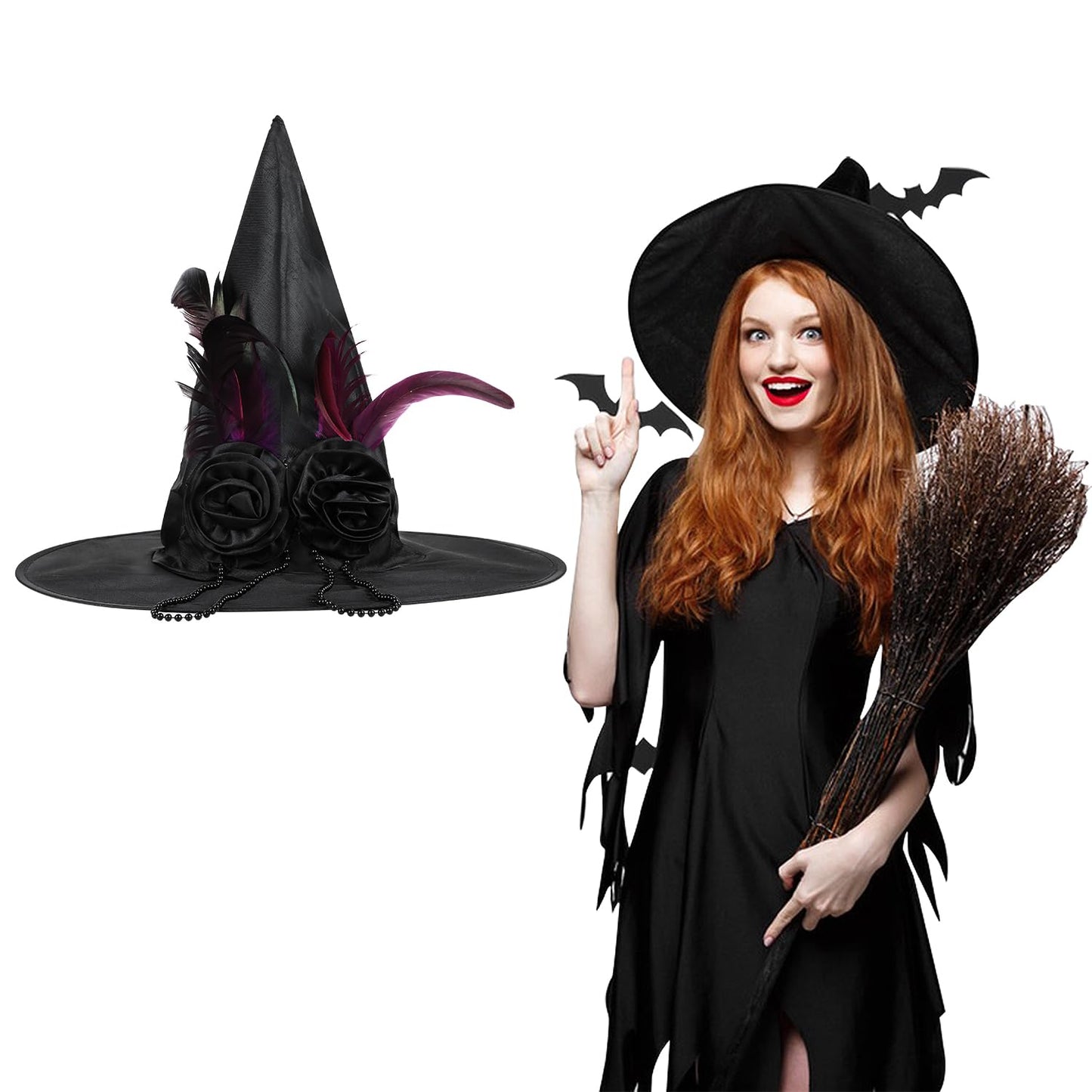 LOKIPA Halloween Witch Hat, Black Witches Hats for Women Costume Witch Hat Adult Halloween Cosplay Party