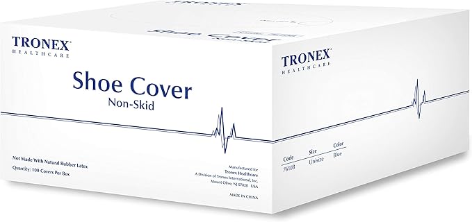 Tronex Non Slip Nonwoven Medical Disposable Shoe Cover, Fluid Resistant, Non-Skid Tread Pattern (100, Extra Large)