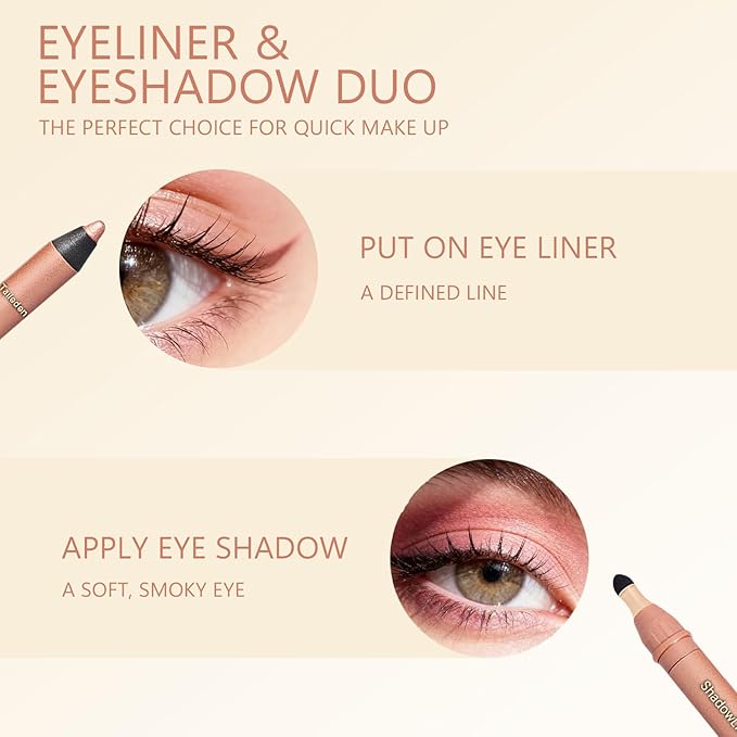 Shadow Liner 2-in-1 Eyeliner & Eyeshadow, Shadow Liner Duo with Smudge Brush, Waterproof Smudge-Proof Long-Lasting Makeup, Smooth, Effortless Smoky or Natural Eye Makeup (smokeshow+ gaze)