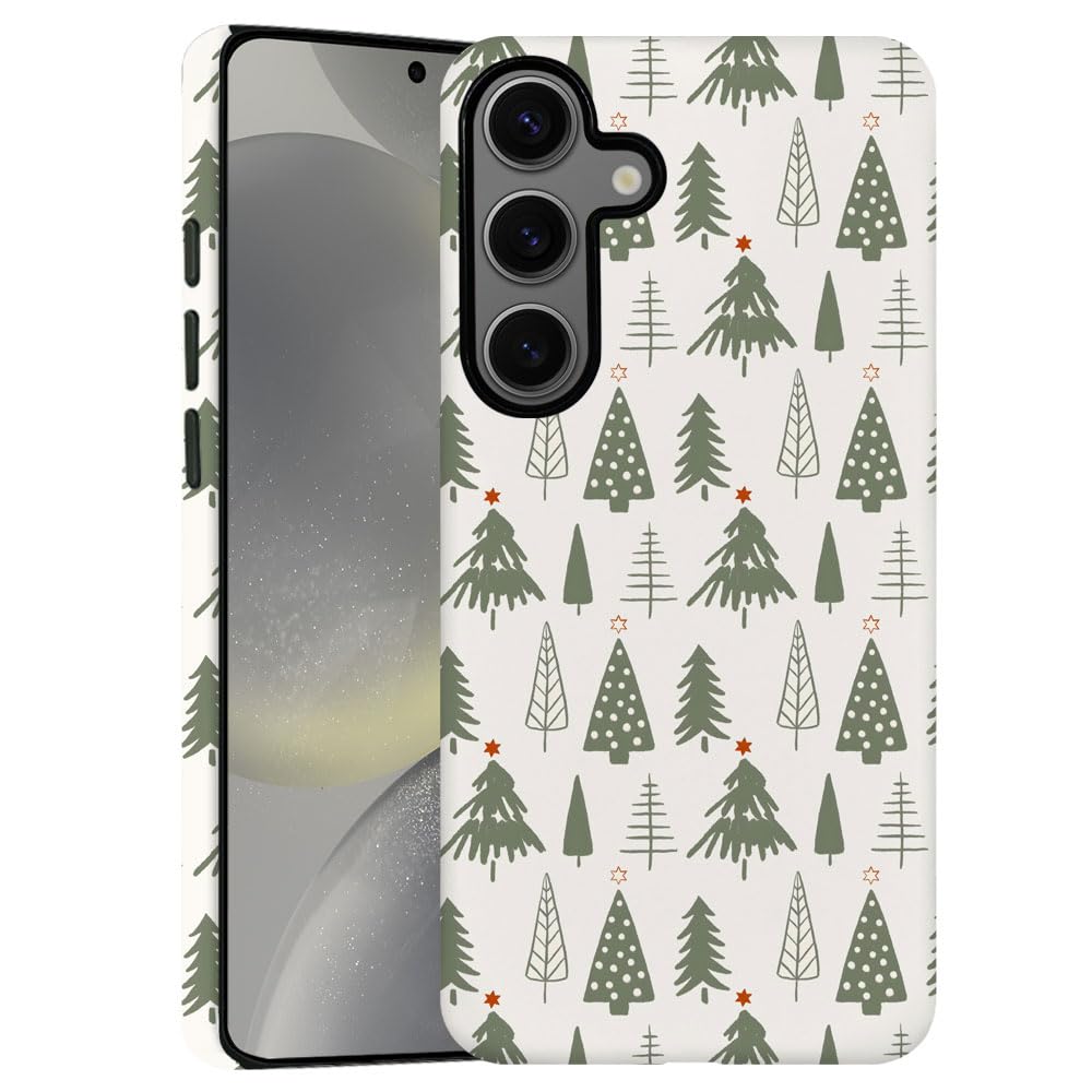 TnXee Case for Samsung Galaxy S24 Plus,Merry Christmas Tree Green Pattern Phone Case Drop Resistant Frosted 2 in 1 Solid Dual-La