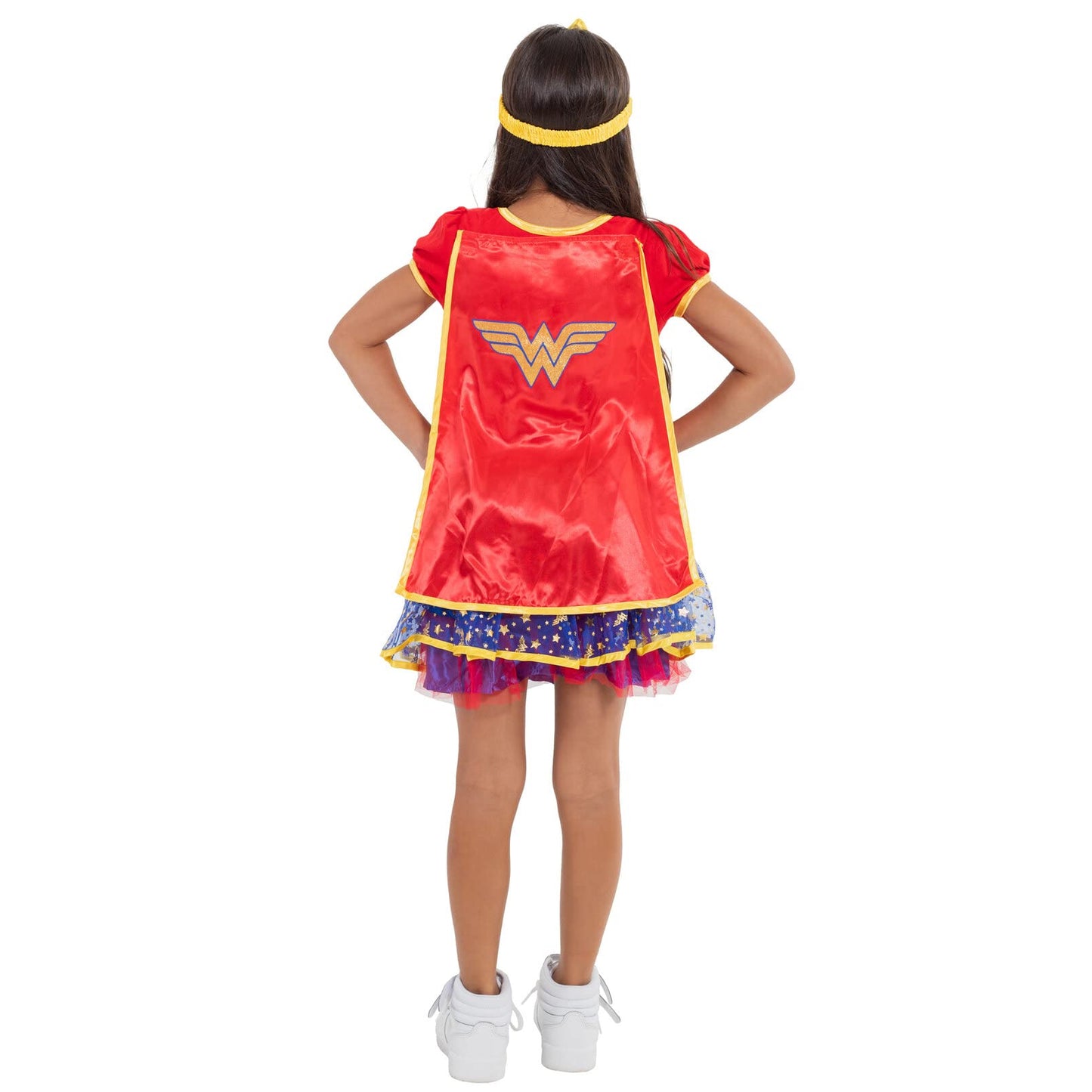 WARNER BROS Justice League Wonder Woman Toddler Girls Cosplay Tulle Costume Dress Cape and Headband 3 Piece Set 4T