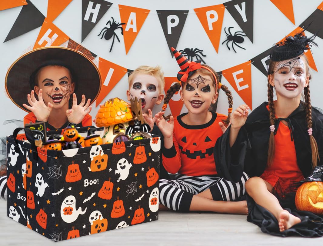TIBAOLOVER Halloween Basket Cute Halloween Baskets for Kids Pumpkin Halloween Basket Rectangular Toy Storage Bin Organizer Box Room Decor for Halloween Parties(Black Halloween)