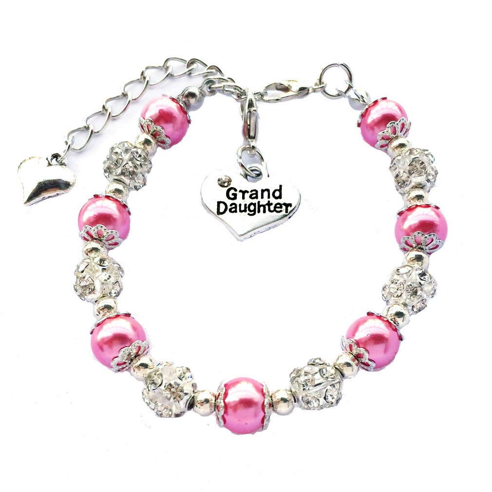 DOLON Simulated Pearl Granddaughter Bracelet Birthday Graduation Xmas Gift Deep Pink