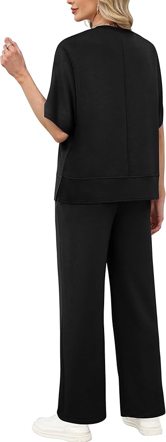 XIEERDUO Women's Side Slit Lounge Sets 2 Piece Travel Outfits Airport Tracksuit Oversized Wide Leg Loungewear S-3XL