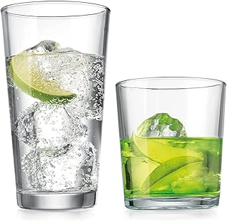 Glaver's Drinking Glasses Set of 12. Glassware set, 6 Highball Glass Cups, 6 Whiskey glasses. Classic Drinkware Set 17 oz ...