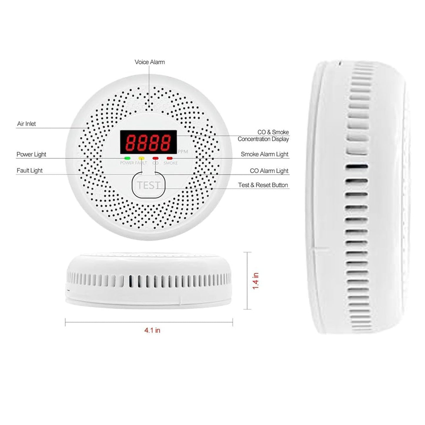 Vzmcov Carbon Monoxide and Smoke Detector LCD Display, Battery Powered, Dual sensors, 85dB Voice Alarm and Real-time Tracking, Suitable for Home/Kitchen/Bedroom/RV (Small Screen, 1Pack-CO&Smoke)