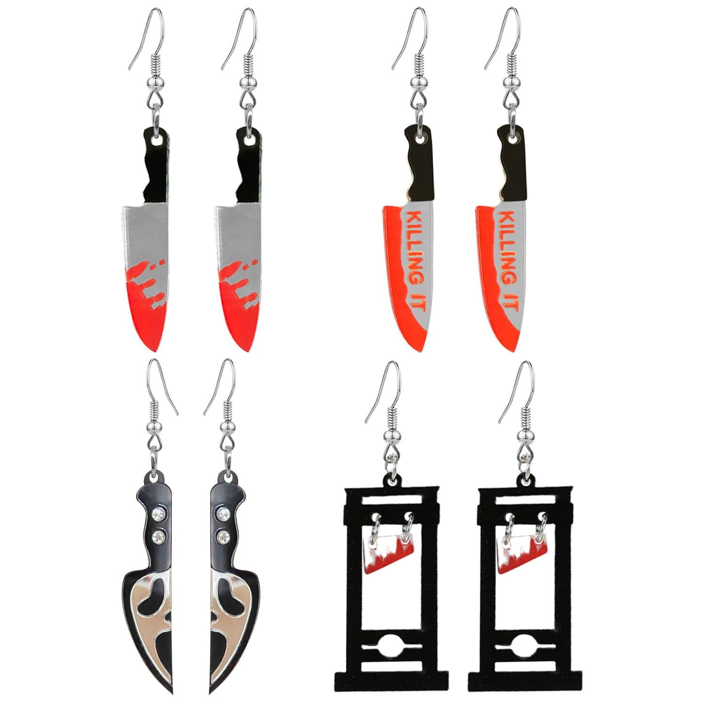 T-ztoss 4 Pairs Knife Dagger Earring for Women Gothic Knife Dangle Earring Gothic Halloween Party Jewelry (4 pairs-1)