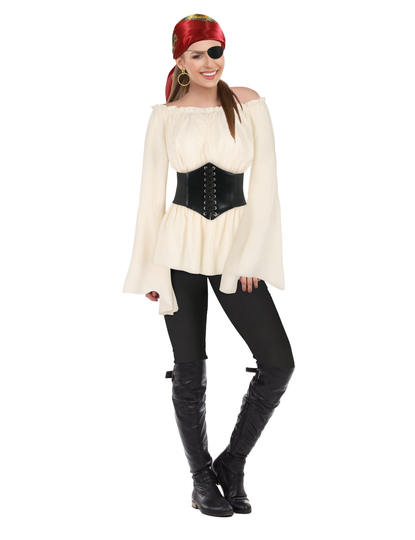 CICOCI Pirate Costume For Women With Accessories Renaissance Blouse Top Belt Headscarf Full Outfits Halloween Costume
