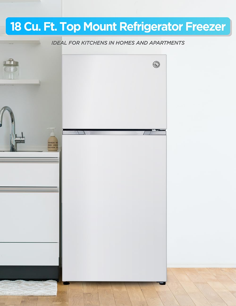 Commercial Cool 18 Cu. Ft. Top Mount Refrigerator with Ice Maker, 2-Door Refrigerator with Top Freezer, Freezer with Icemaker and Adjustable Temperature Control, Energy Star Certified, White