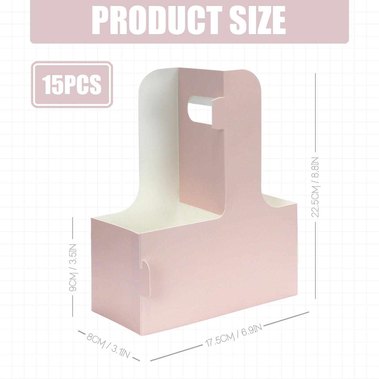 2 Cup Disposable Drink Carrier for Delivery with Handle,15 Count Pink Paperboard Cup Holder,Cup Carriers for Hot or Cold Drinks,Coffee Carrier, Food Delivery,Take Out Cup Carriers (Pink, 15 PCs)