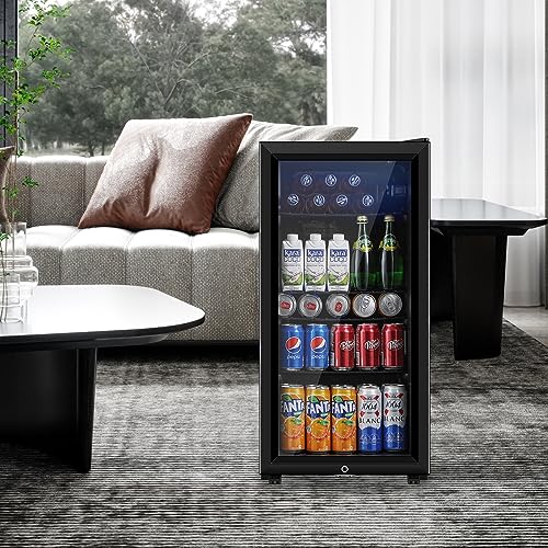 Saeoola Beverage Refrigerator, 3.2 Cu.ft Mini Fridge with Double Glass Door, Cooler for Soda, Beer or Wine for Home, Offic...