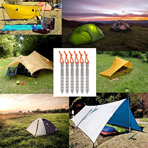 Hikemax Ultralight Titanium Tent Stakes 6 Pack - V-Shaped Tent Pegs with Reflective Pull Cords - Made for Camping