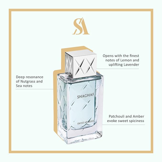 Swiss Arabian Shaghaf (Masculine) - Luxury Products From Dubai - Long Lasting Personal EDP Spray Fragrance - A Seductive Signature Aroma - 2.5 Oz
