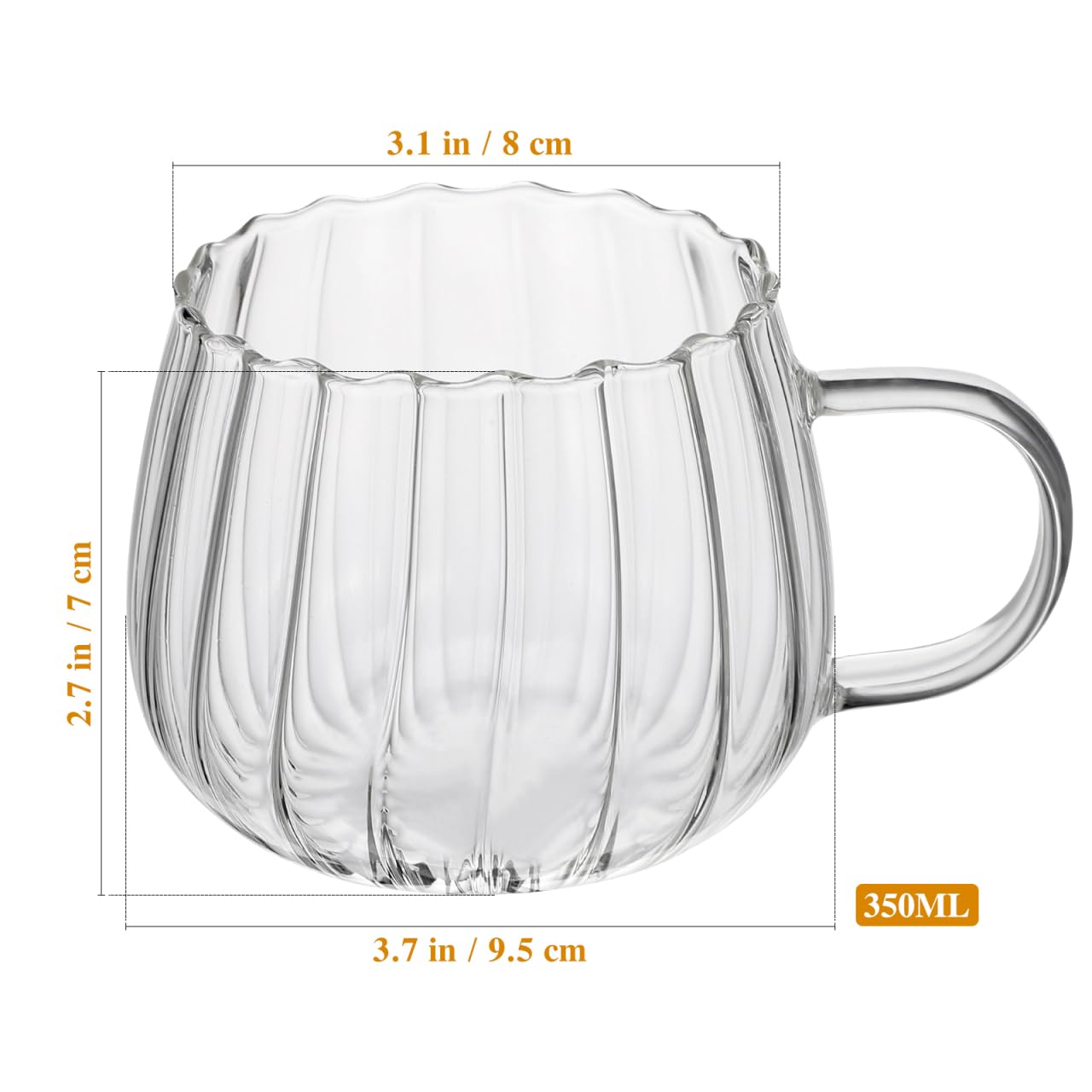 STOBOK 2Pcs Clear Mug, 350ml Glass Mugs Pumpkin Shaped Glass Mugs with Handle for Milk, Latte, Cappuccino,Espresso, Hot Beverage