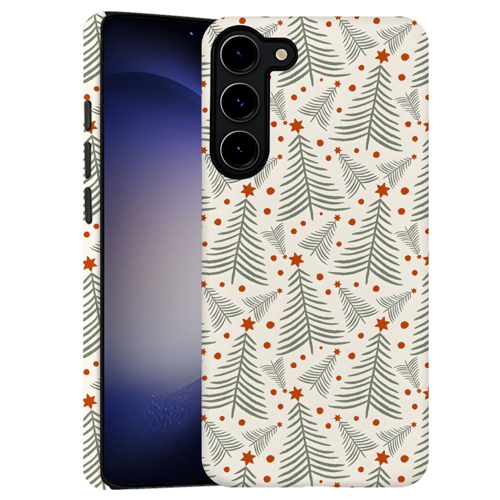 TnXee Case for Samsung Galaxy S23 Plus,Christmas Green Red Tree Star Pattern Phone Case Drop Resistant Frosted 2 in 1 Solid Dual