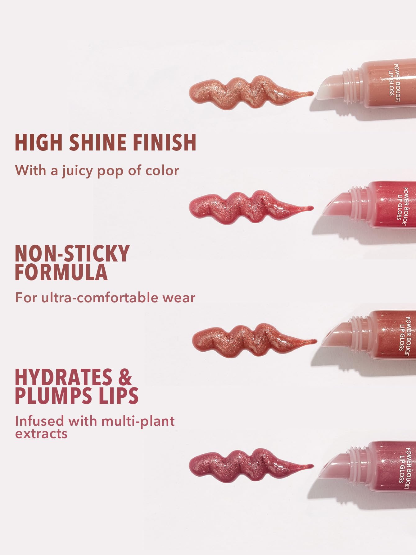 SHEGLAM Power Bouquet Lip Gloss Shiny Tinted Moisturizing Plumping Non-Sticky Lip Oil Repairing Camelia Extract Lip Care-Tan-Til