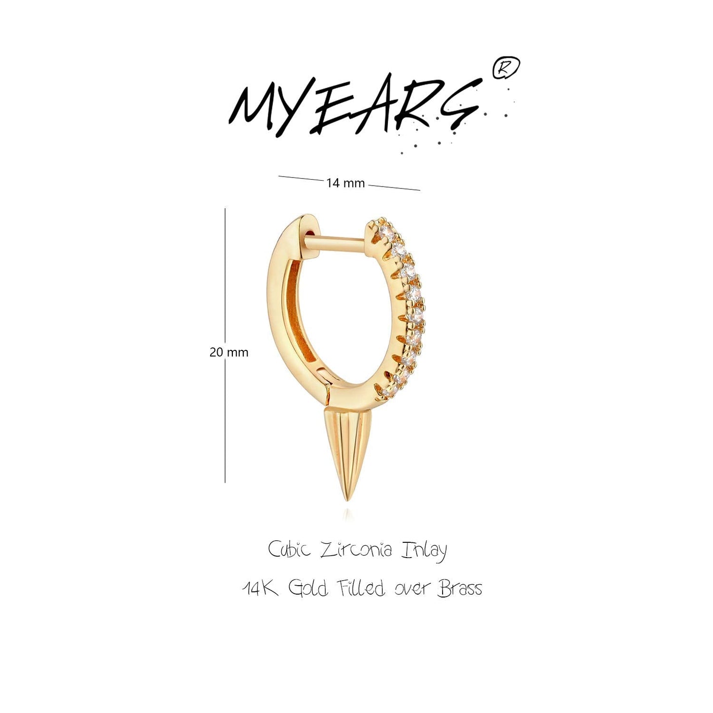 MYEARS Women Spike Earrings Gold Huggie Hoop Ear Stud Cuff Cubic Zirconia 14K Small Simple Hypoallergenic Everyday Jewelry 1